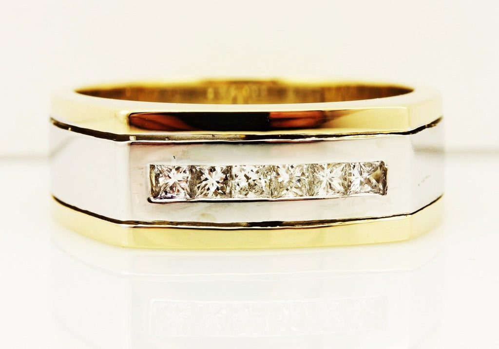 14k yellow white gold man's wedding band 0.62ctw princess diamond sz 8.5 estate
