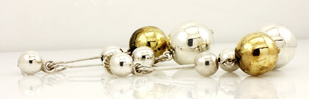 vintage estate silver brass balls dangle drop pierced earrings 2.75 inch 18.84g