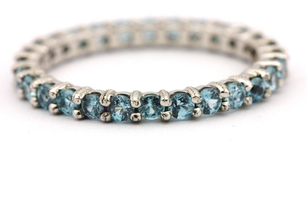 Platinum 1.42ctw blue zircon anniversary eternity wedding band sz 5.75 ring NEW