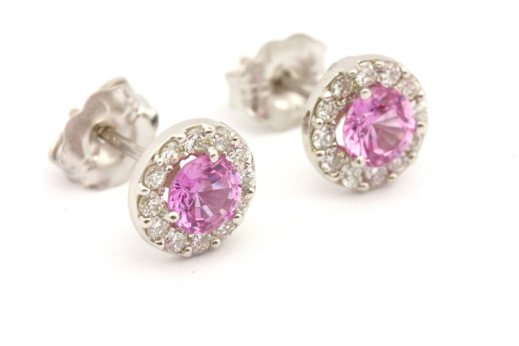 14k white gold 0.77ctw pink sapphire 0.24ctw diamond halo stud earrings 1g new