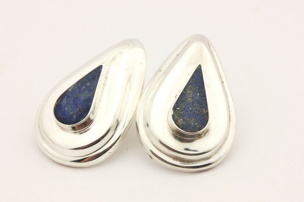 925 sterling silver lapis lazuli earrings drop dangle 1.25 inch 10.3g vintage
