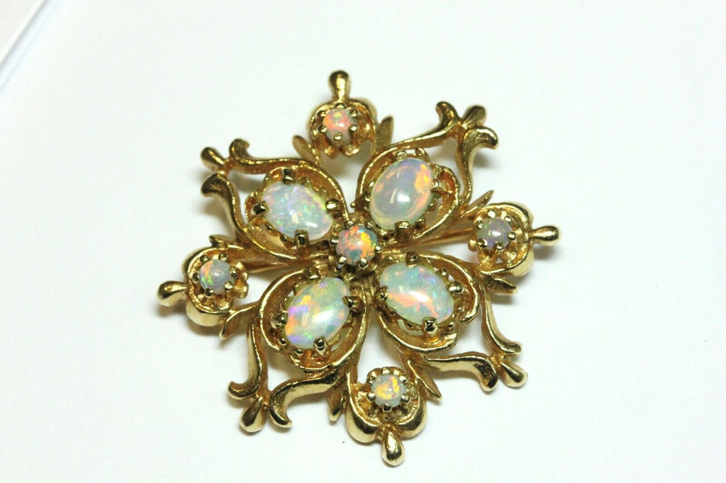 14k yellow gold 2.50ctw white precious opal 1.25 inch pin brooch 6.83g vintage