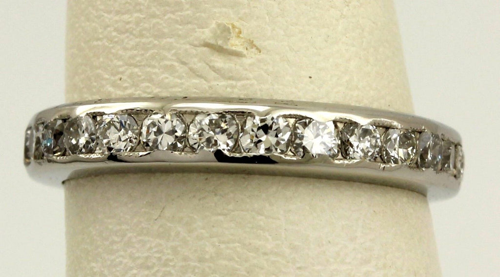 Platinum .81ctw round diamond eternity wedding band sz 4.25 ring vintage estate