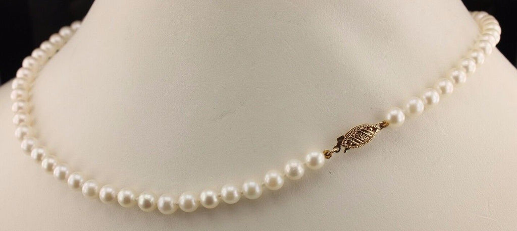 14k yellow gold 18" 5.5-6mm round white cultured pearl necklace strand NEW