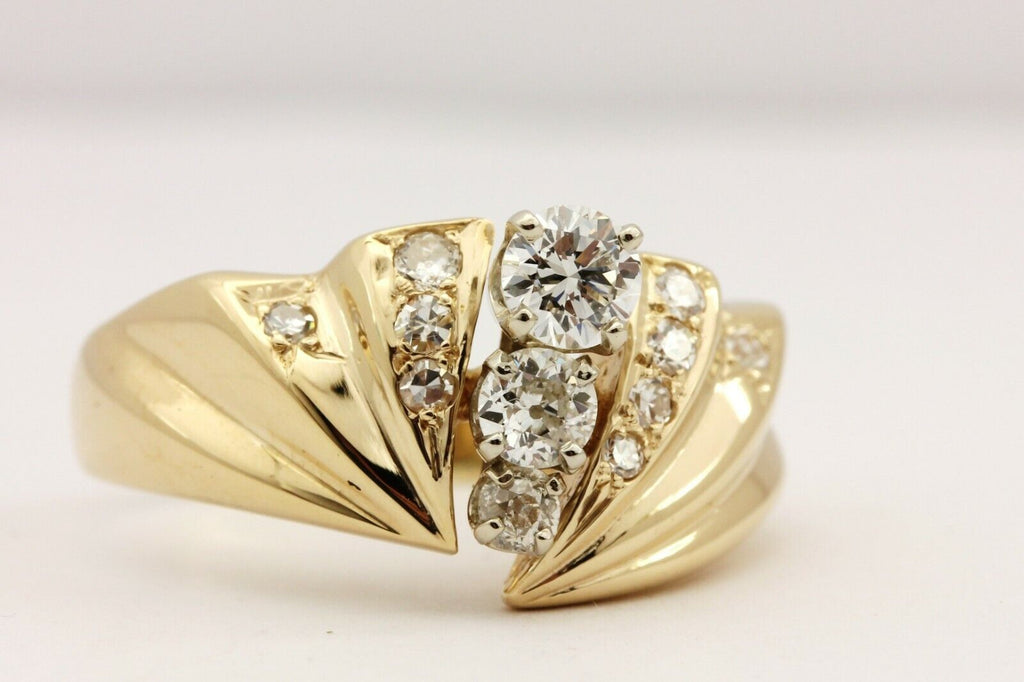14k yellow gold 0.83ctw round white diamond vintage ring band estate 6.9g sz9.75