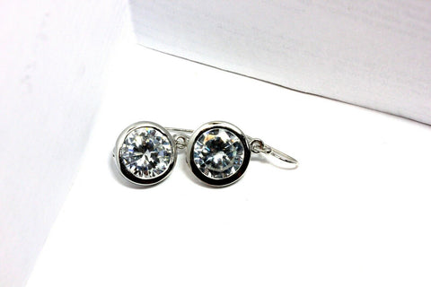costume fashion 11mm round brilliant CZ bezel hook drop dangle earrings new