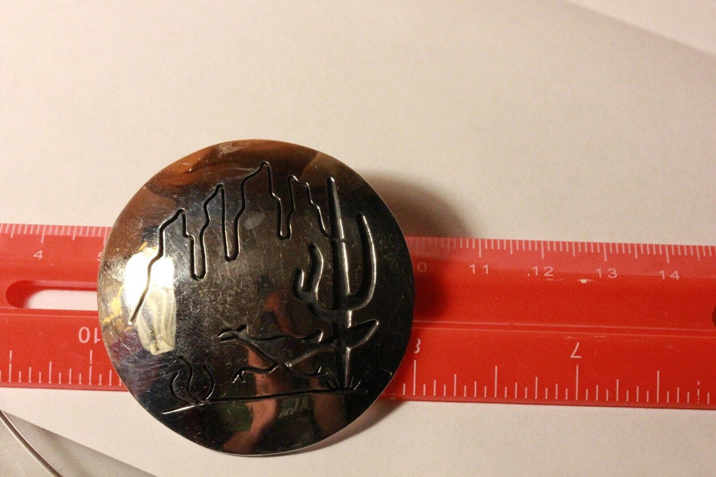 silver pendant brooch pin desert southwest road runner round 3 inch 24.7g estate