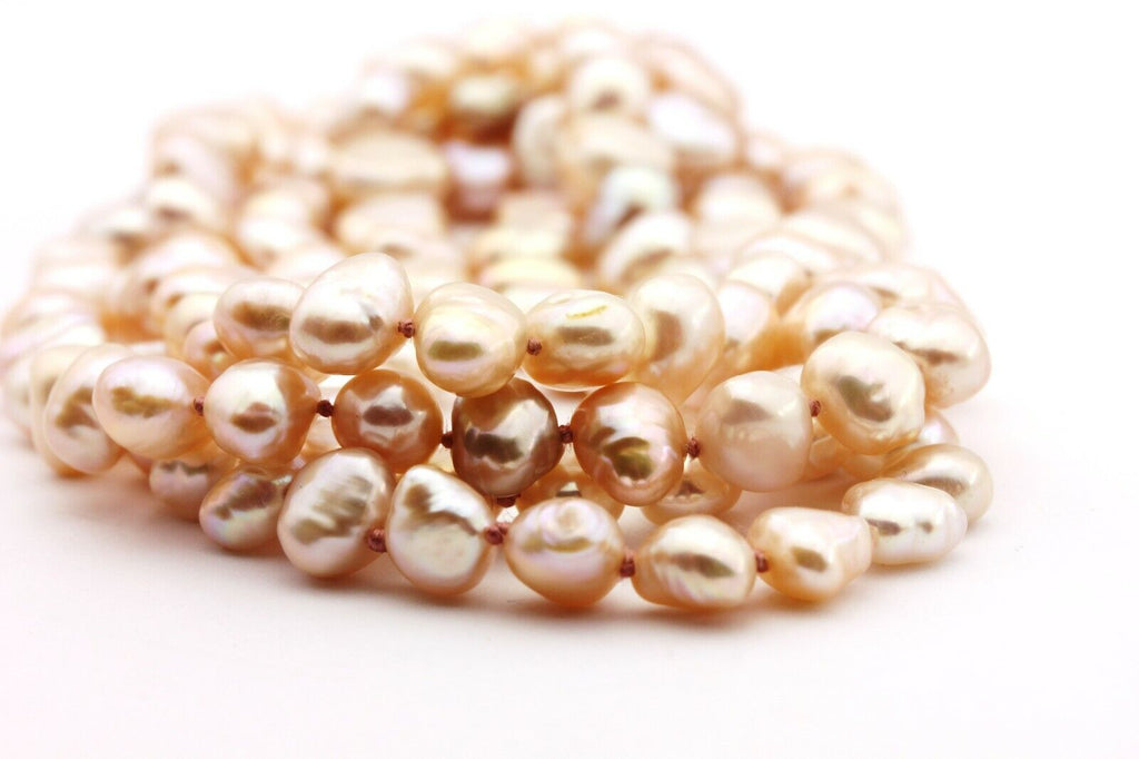 freshwater pearl strand necklace 34 inch pink baroque shapes 7-7.5mm 42.8g