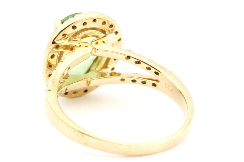 14k yellow gold mint green tsavorite garnet diamond halo ring size 6.75 3.62g