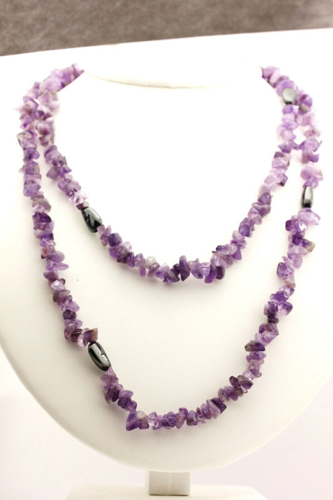 amethyst bead necklace 38 inch lobster clasp 925 sterling silver 61.3g estate