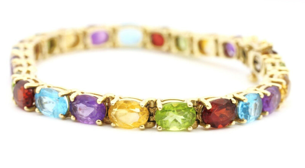 14k yellow gold 15ctw natural gemstone tennis bracelet 7 inch 14.27g vintage