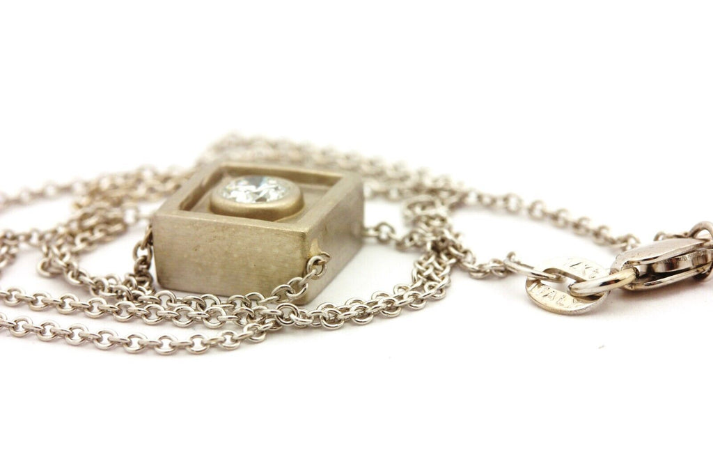 14k white gold diamond 0.20ct F VS2 necklace ITALY 13.5 inch rolo chain 4.40g