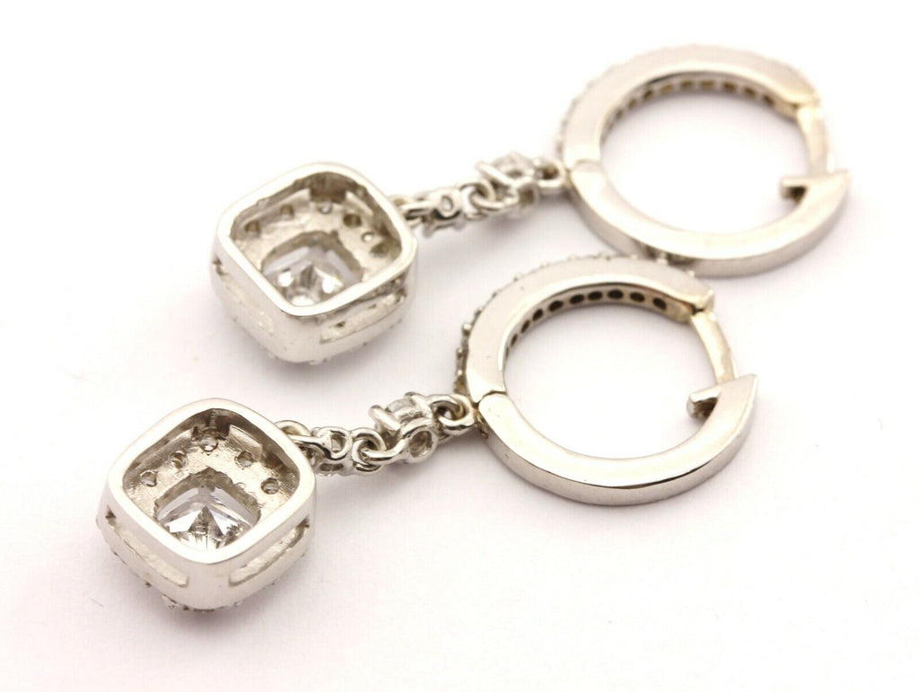 14k white gold 1.54ctw natural diamond dangle drop huggie hoop earrings 4.6g new