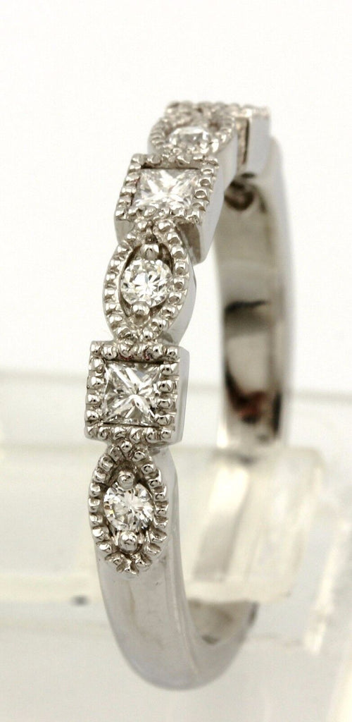 Platinum 0.25ctw princess round diamond milgrain wedding band size 5.5 ring NEW