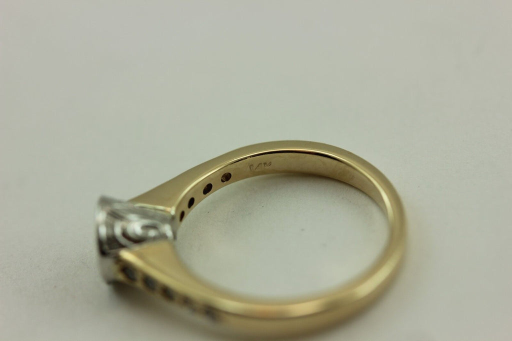 Platinum-14k yellow gold 5.5mm round diamond engagement ring fleur de lis estate