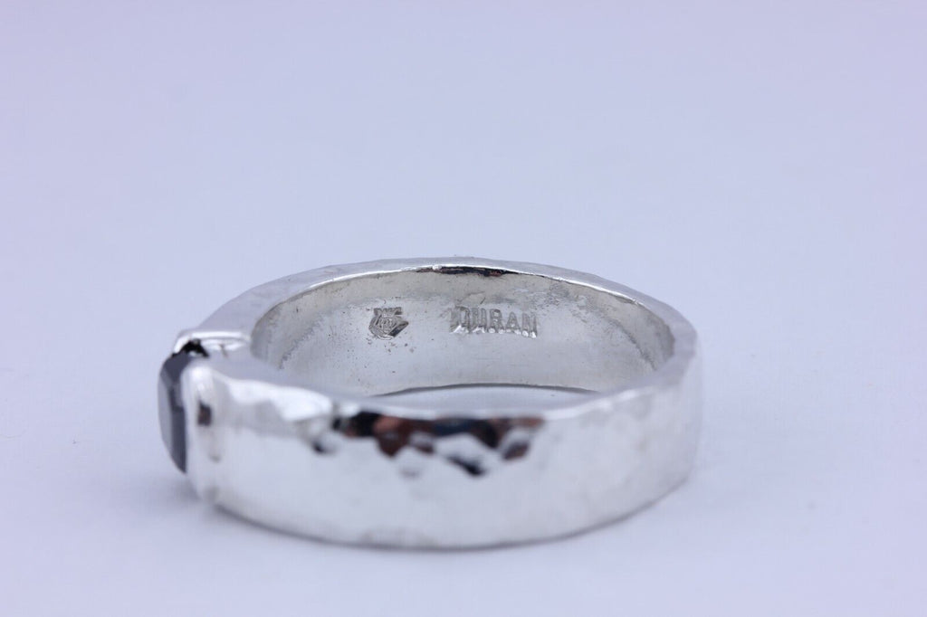 fine silver 1.79ct 7.5x5.9x4mm black diamond men's ring size 10.25 7mm band new