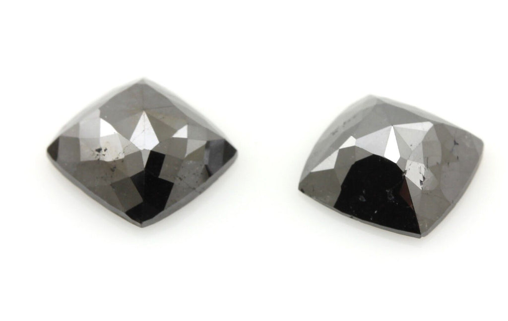 Diamonds matched pair treated black 4.47ctw square rose cut mix 8.3x7.9mm NEW