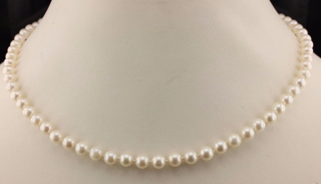 14k yellow gold 18" 5.5-6mm round white cultured pearl necklace strand NEW
