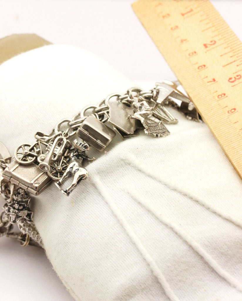 925 sterling silver 108.6g 37 charms 7.5 inch bracelet estate vintage travel