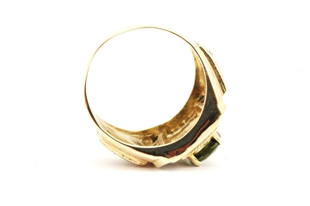 14k yellow gold oval green tourmaline blue sapphire diamond ring size 13 14.2g