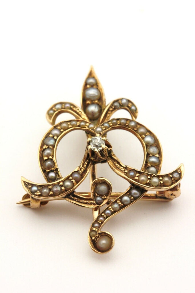 Vintage 14K Gold, Diamond, and Pearl Brooch / Pin