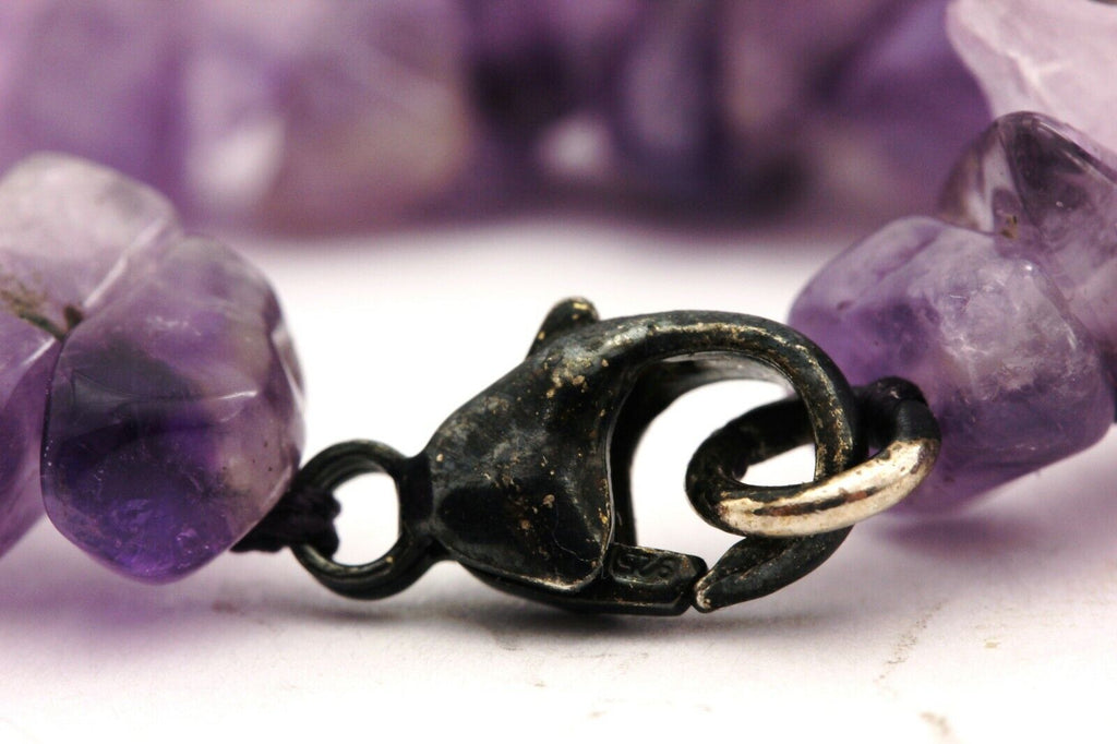 amethyst bead necklace 38 inch lobster clasp 925 sterling silver 61.3g estate