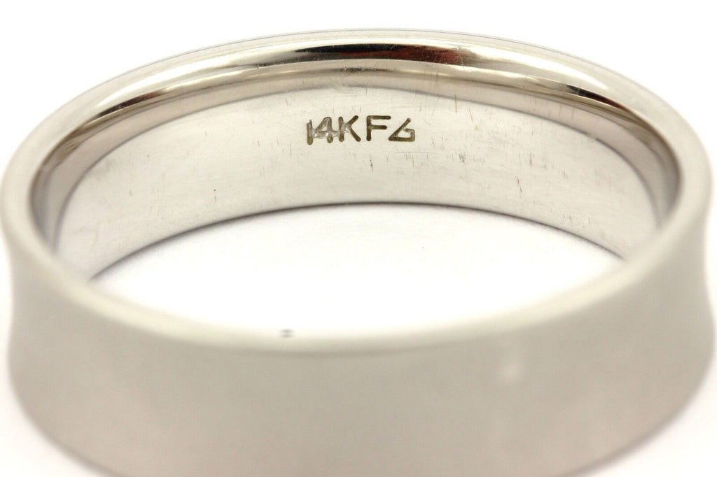 14k white gold concave men's wedding band satin 5.85mm size 8.75 ring NEW 5.42g