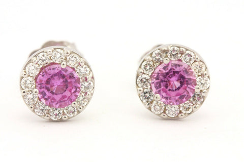 14k white gold 0.77ctw pink sapphire 0.24ctw diamond halo stud earrings 1g new