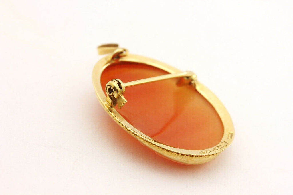 Italy 18k yellow gold 1 inch shell cameo pendant pin brooch 3.8g vintage estate