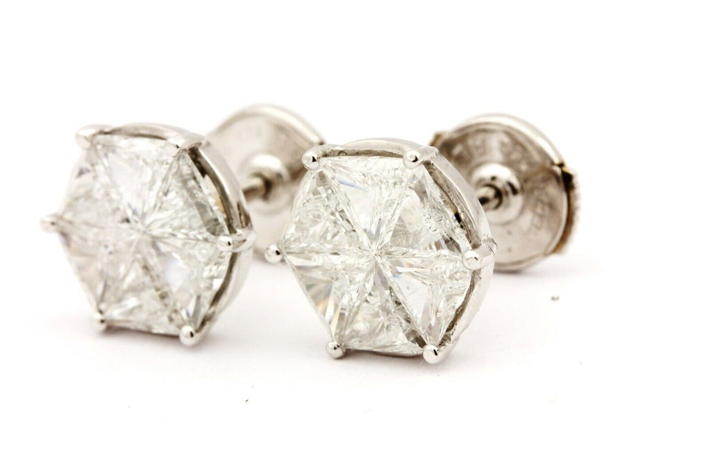 Platinum 18k white gold 1.80ctw triangle diamond hexagon stud earrings 2.5dwt