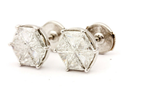 Platinum 18k white gold 1.80ctw triangle diamond hexagon stud earrings 2.5dwt