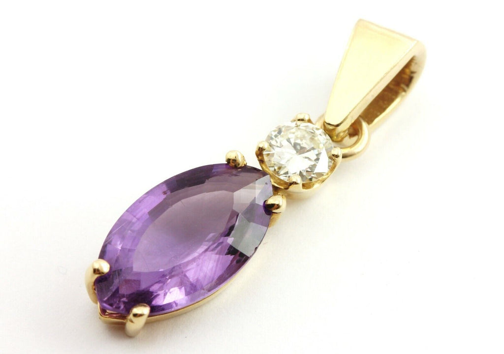 14k yellow gold pendant 0.35ct diamond 3ct purple amethyst 1 inch 2.65g vintage