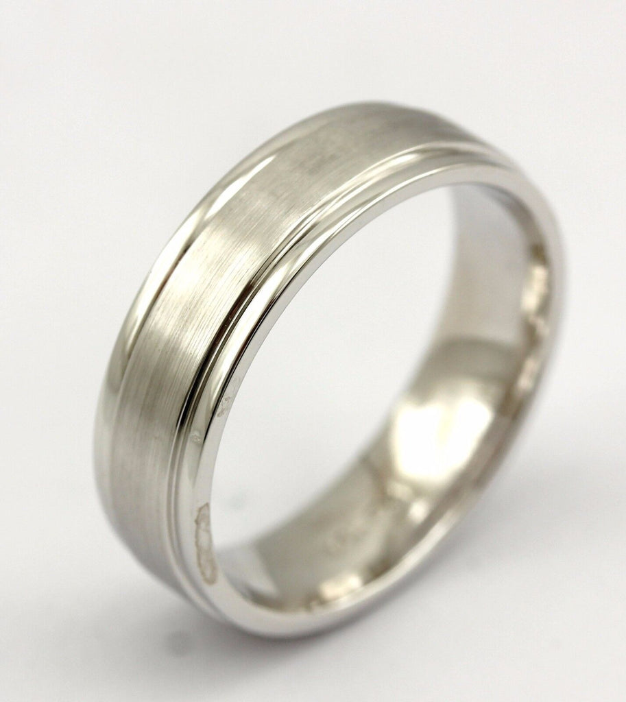 14k white gold man's wedding band ring size 8.75 comfort fit satin center estate