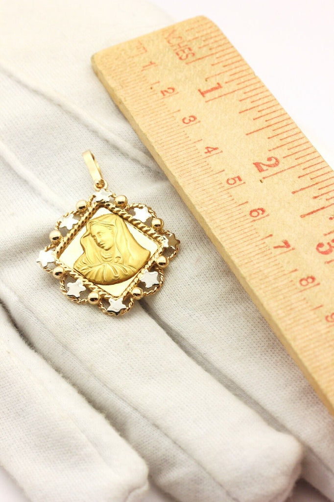 750 A53 18k yellow gold Virgin Mary stars pendant 1.5 inch 5.78g vintage estate