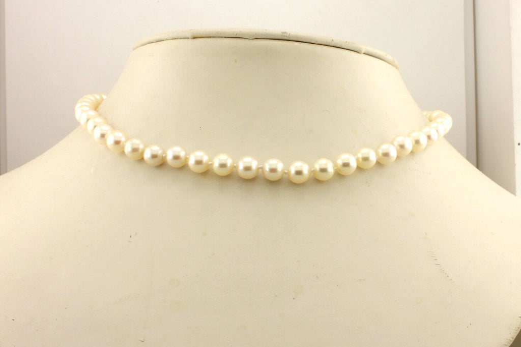 16 inch round cultured pearl strand necklace cream 7-7.5mm 14k white gold clasp