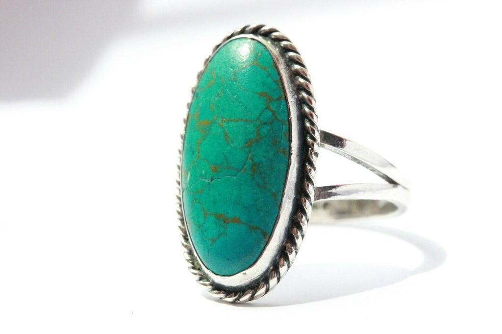 sterling silver natural blue turquoise ring 23x13mm oval cabochon size 6 4.5g