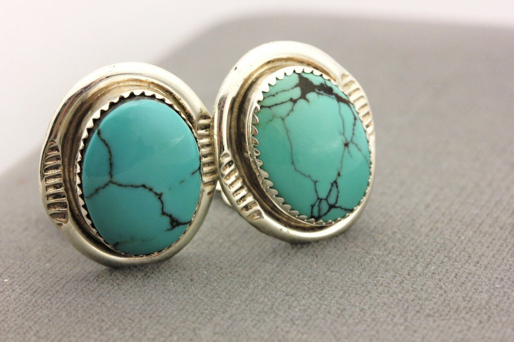 sterling silver natural turquoise spiderweb matrix clip on earrings 12.6g 30ctw