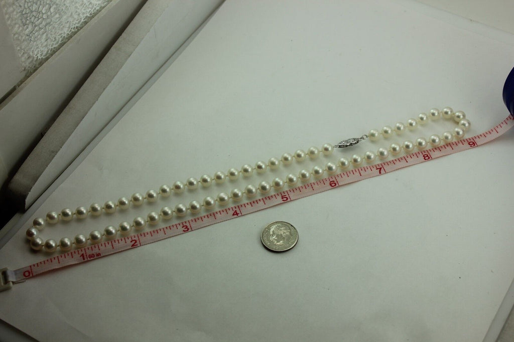 14k white gold 18" 6 mm white round cultured pearl strand necklace NEW