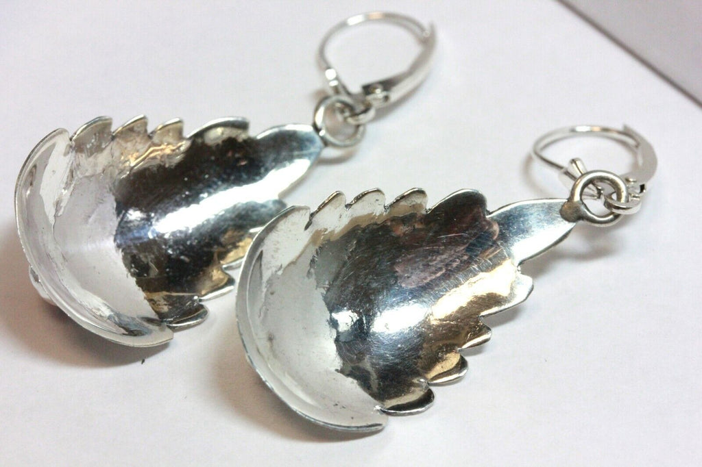 Sterling Silver drop dangle earrings red coral 1970s leverback fastening 5.2g