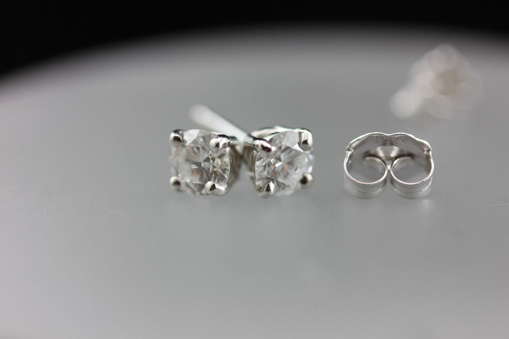 14k white gold .63ctw 4.3mm round diamond solitaire stud earrings NEW .81 grams