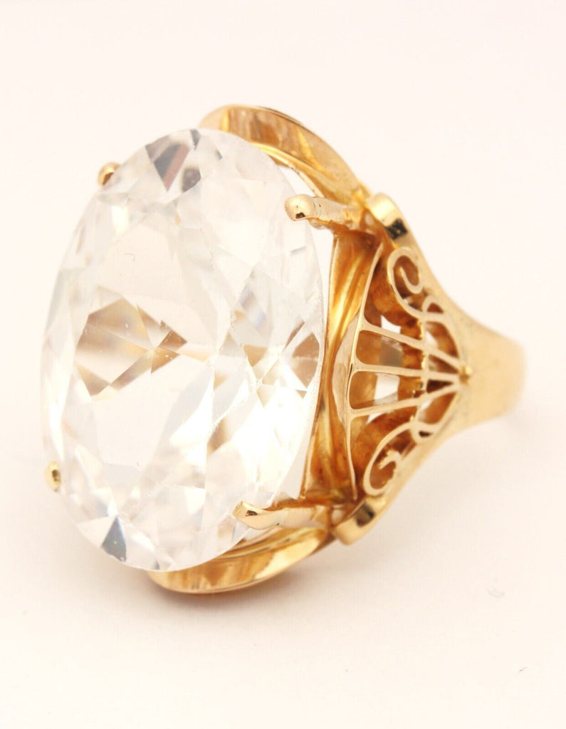 18k yellow gold 30ct glass oval rose cut solitaire ring size 6.25 8.85g Art Deco