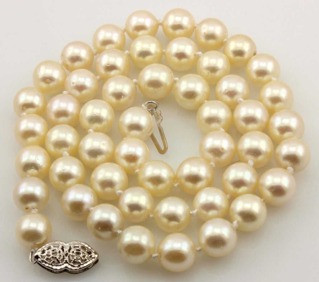 16 inch round cultured pearl strand necklace cream 7-7.5mm 14k white gold clasp