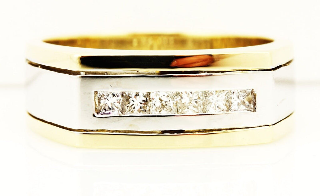14k yellow white gold man's wedding band 0.62ctw princess diamond sz 8.5 estate