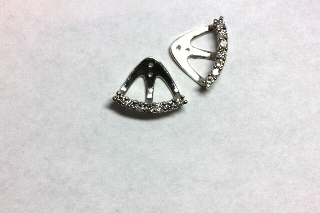 new 14k white gold 15mm drop dangle earring jackets 0.42ctw round diamonds 3.1g