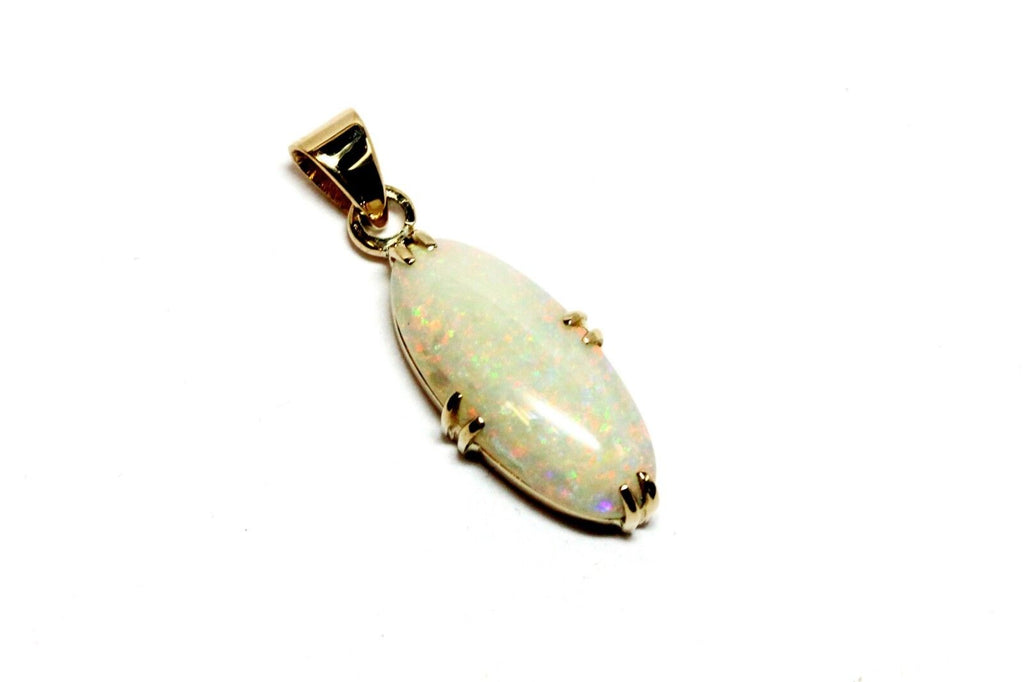 18k yellow gold 3cm pendant natural white opal 19.5x8.5mm oval estate 2.71g