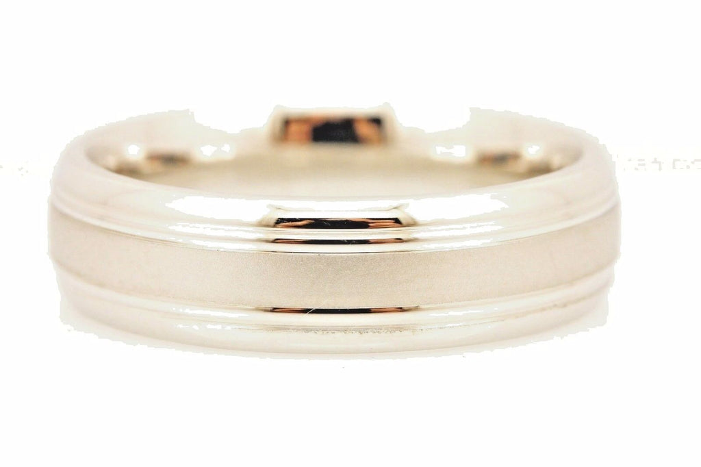 14k white gold wedding band satin center grooved edge 6.5mm size 10 9.52g men's