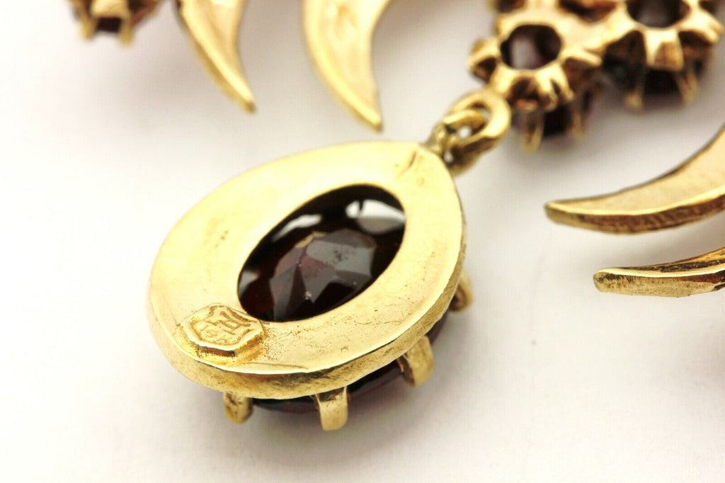 14k yellow gold 6.5ctw garnet pendant brooch pin 1.5 inch 11.50g vintage estate