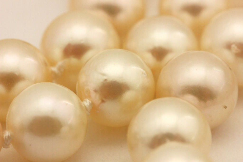 14k yellow gold round diamond Akoya pearl strand necklace 30 inch vintage estate