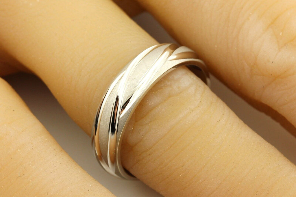 14k white gold Men's 6mm wedding band ring size 10 7.86 grams swirls grooves NEW