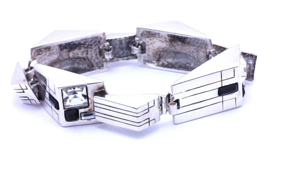 sterling silver 7 inch 15mm bracelet tab clasp CZ black onyx art deco 64.89g